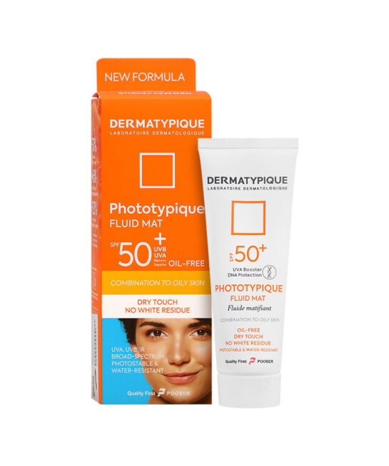 ضد آفتاب فلوئید بی رنگ درماتیپیک SPF+50 مناسب پوست چرب